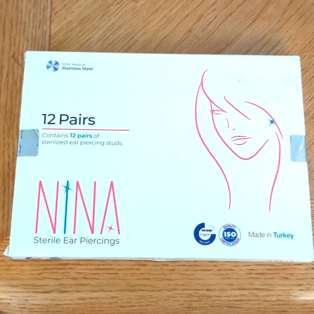 Nina Medikal 12 Pr Of Sterilized Stainless Steel Ear Piercing Studs
